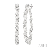 1 1/6 ctw Inside & Outside Marquise and Round Cut Diamond Fashion Open Hoop Earrings in 14K White Gold